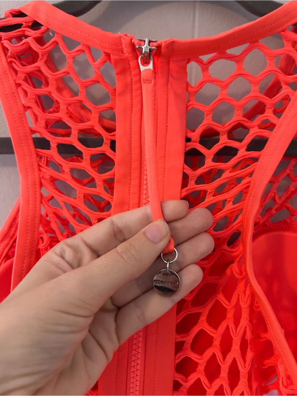 SEAFOLLY US 10 Nectarine Orange Mesh About High Neck One Piece Swimsuit - Picture 16 of 16